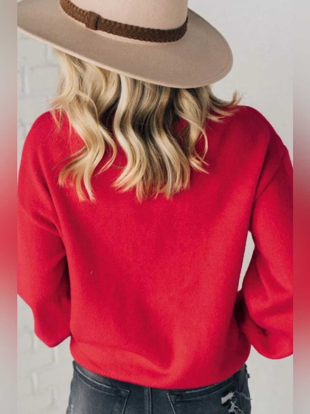 Letter Pearl Detail Round Neck Long Sleeve Sweater - Picture 3 of 4